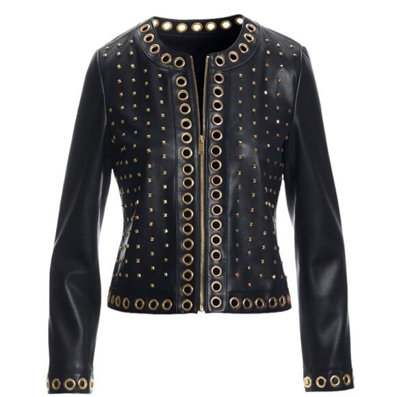 NEW Boston Proper Grommet Studded Faux Leather Edgy Jacket Black Sz M 8/10 NWT … - Picture 2 of 14